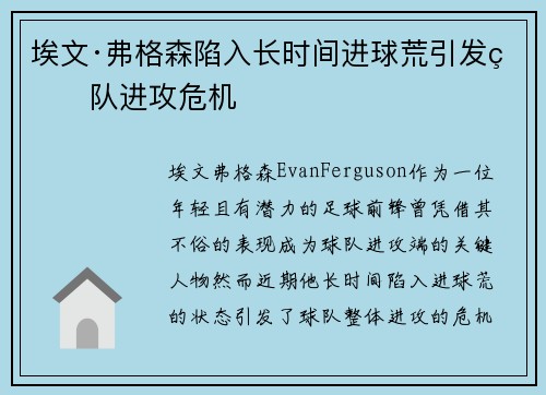 埃文·弗格森陷入长时间进球荒引发球队进攻危机